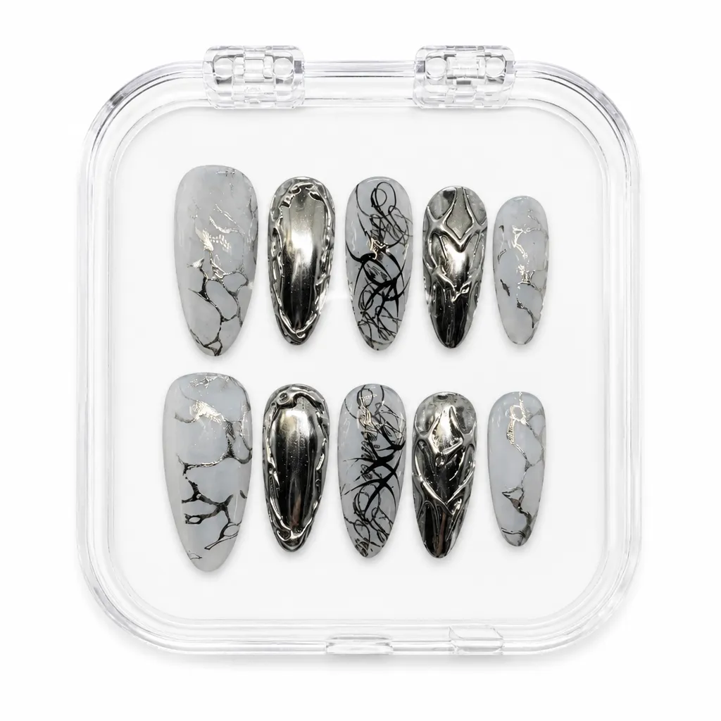 Liquid Silver Marble – Xưởng gia công Nailbox Sỉ thủ công