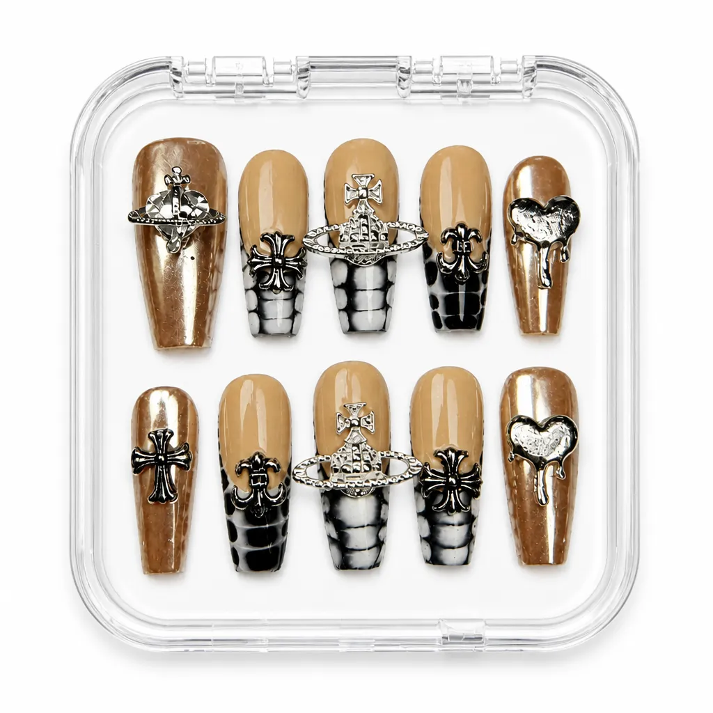 Luxe Geometric Crown – Mẫu Nailbox Sỉ Thiết Kế Thủ Công