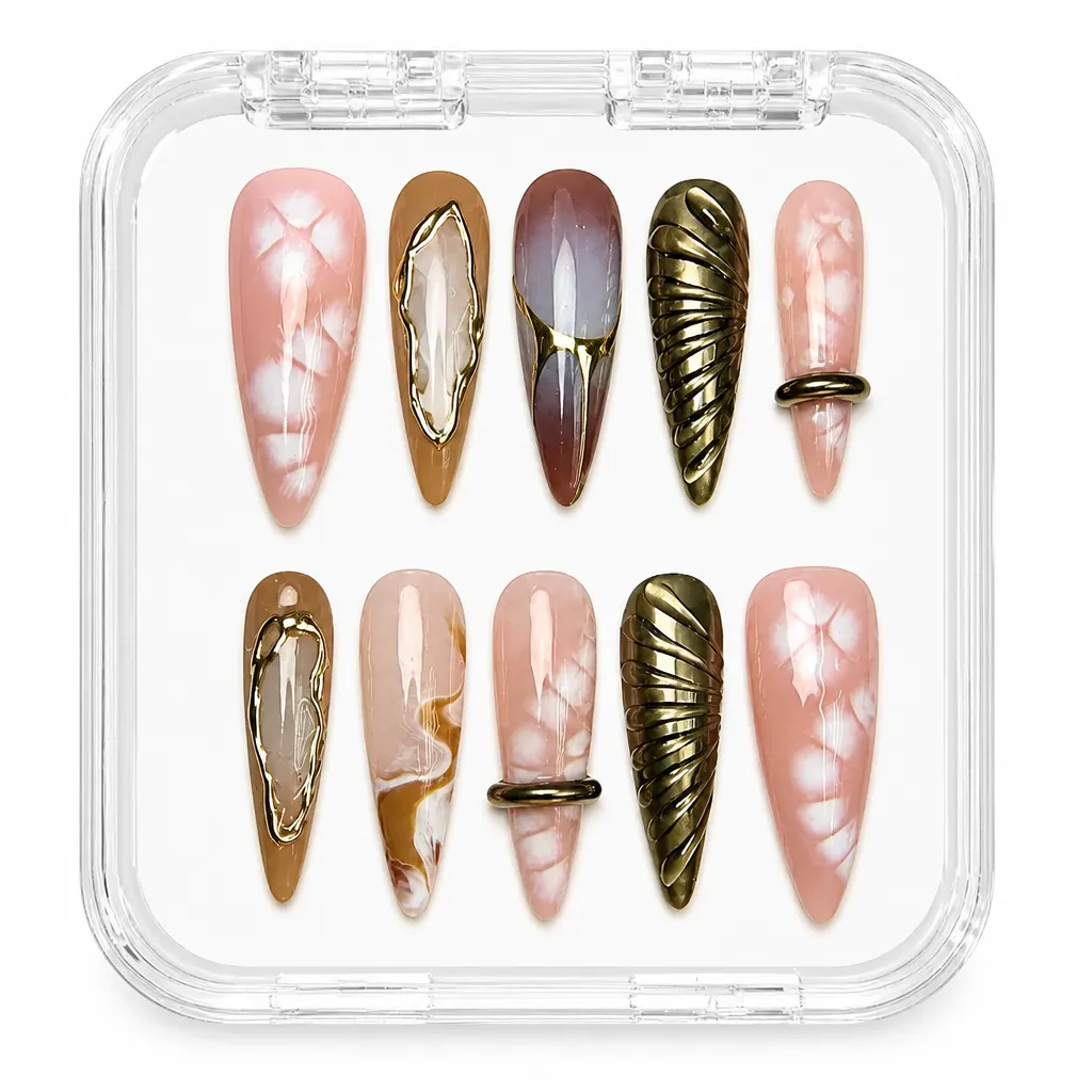 Luxe Metallic Elegance – Xưởng gia công Nailbox Sỉ thủ công