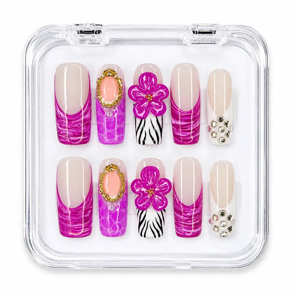 Magenta Bloom Luxe – Xưởng gia công Nailbox Sỉ thủ công