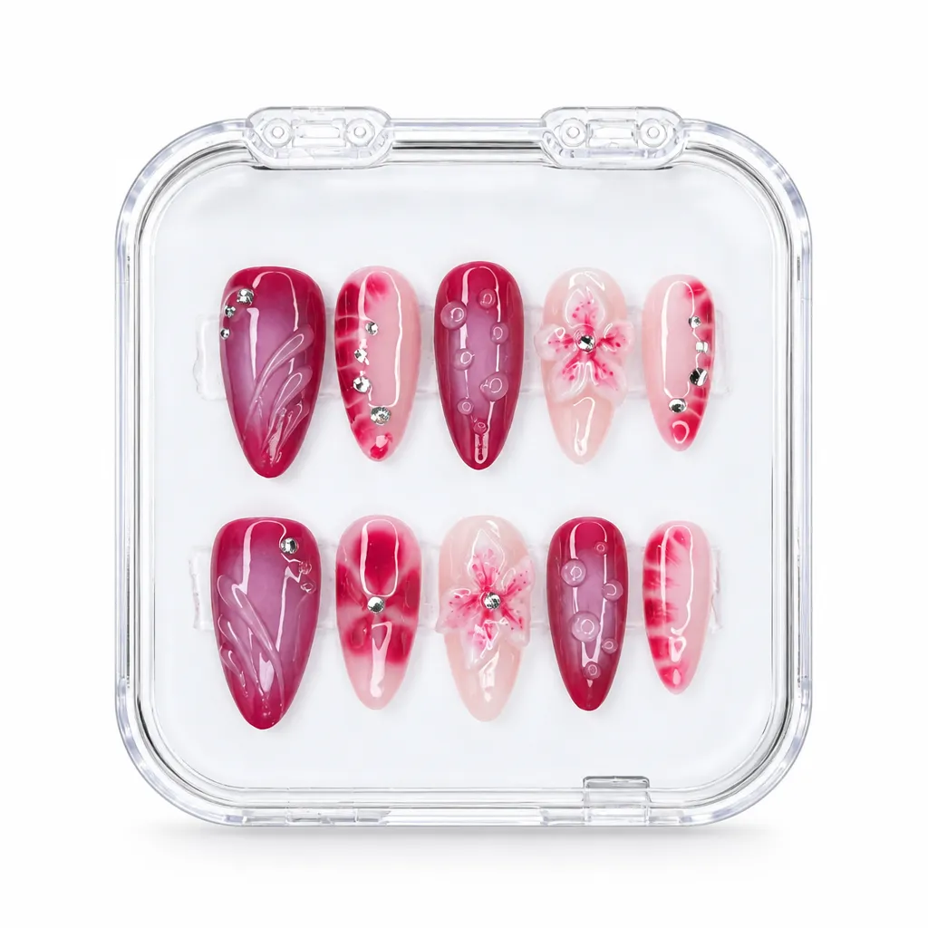 Magenta Blossom Elegance – Xưởng gia công Nailbox Sỉ thủ công