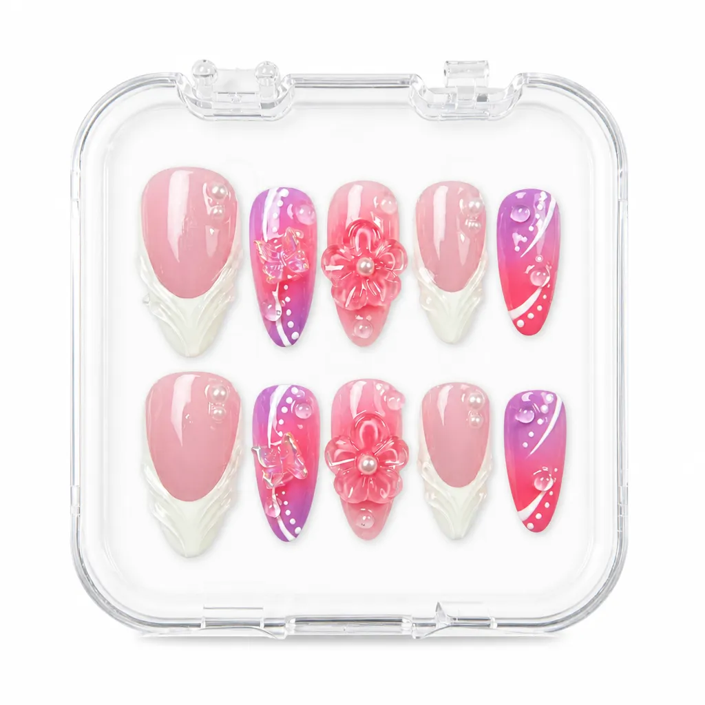 Magenta Floral Whisper – Xưởng gia công Nailbox Sỉ thủ công