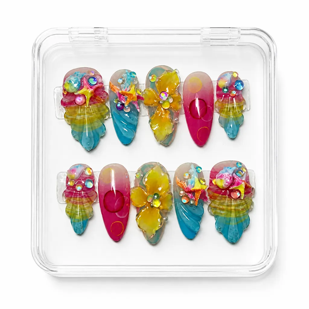 Magenta Prismatic Bloom – Xưởng gia công Nailbox Sỉ thủ công