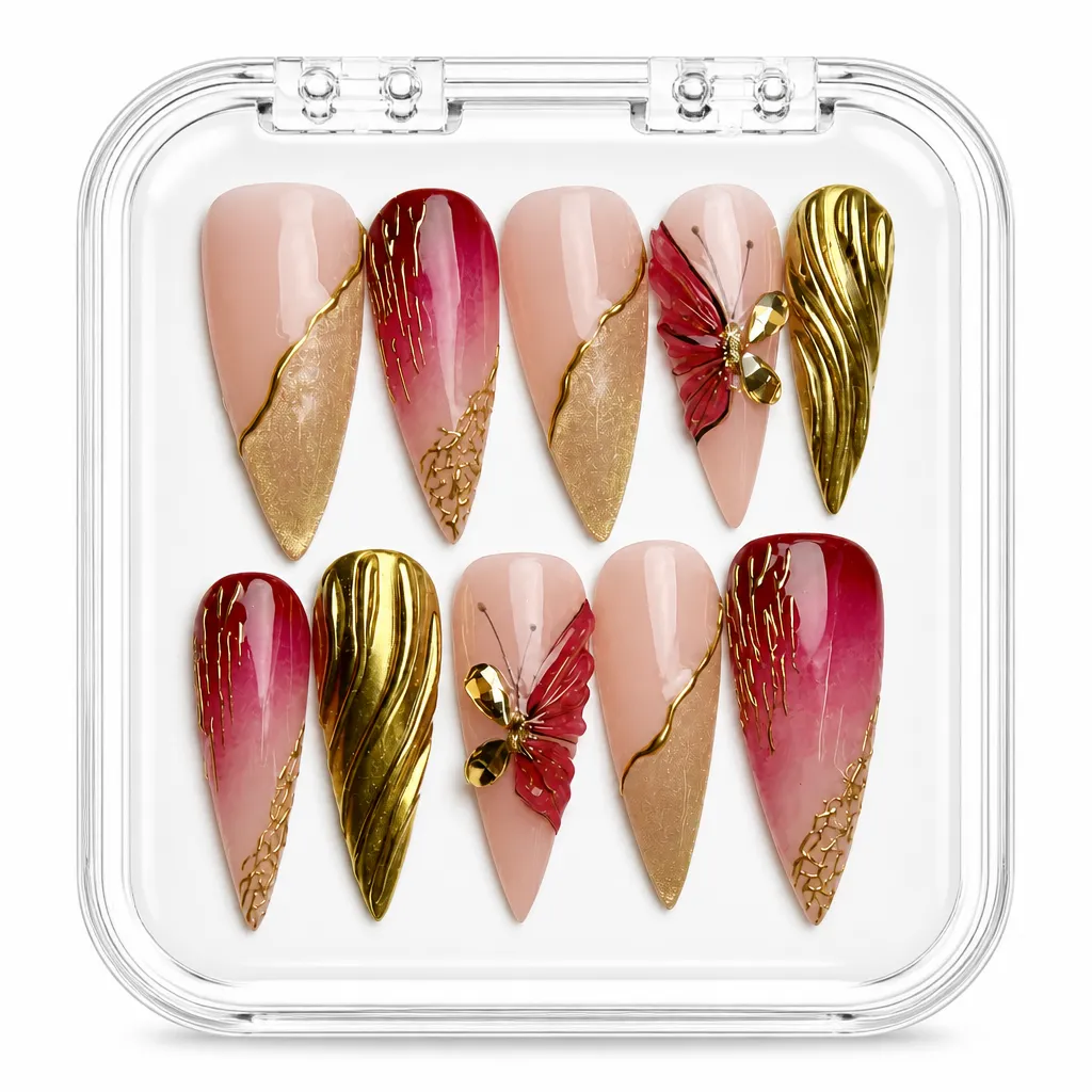 Matte Crimson Luxe – Xưởng gia công Nailbox Sỉ thủ công