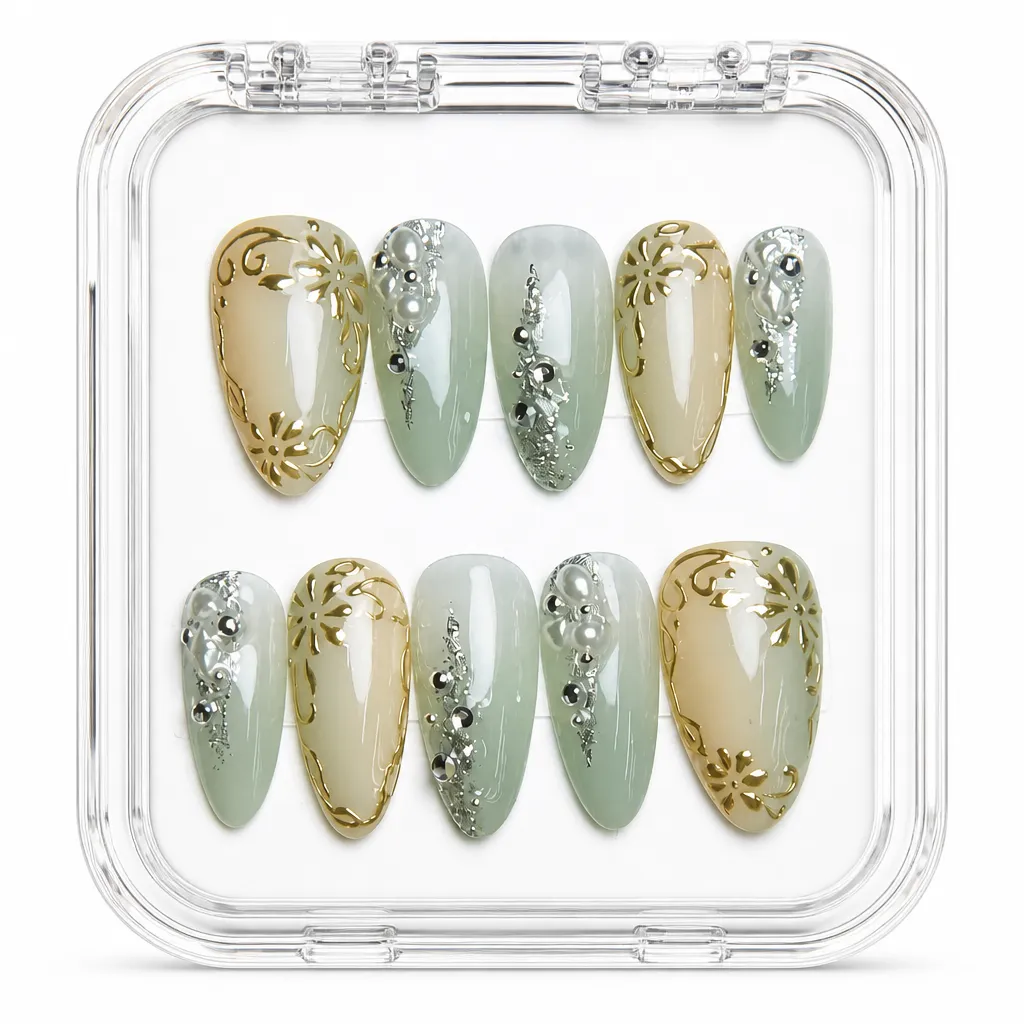 Matte Emerald Luxe – Xưởng gia công Nailbox Sỉ thủ công