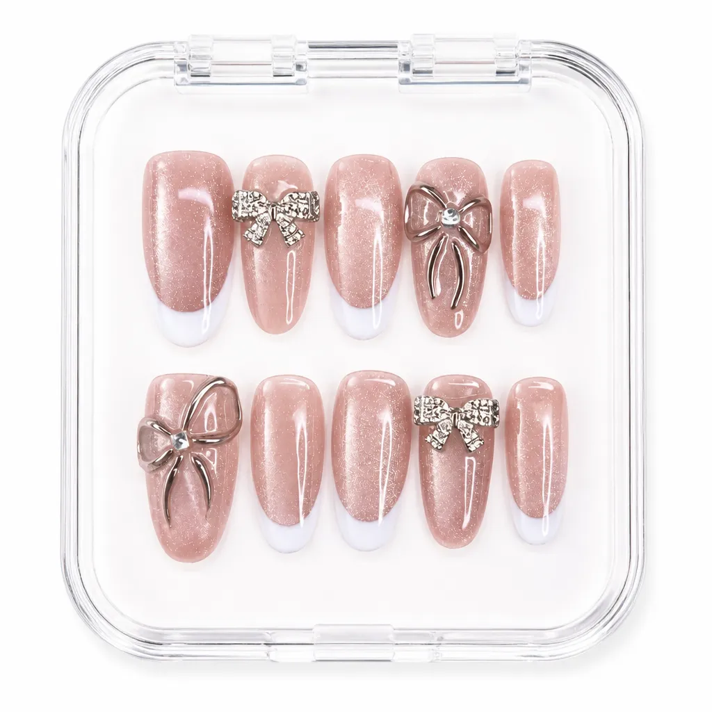 Mauve Bow Shimmer – Xưởng gia công Nailbox Sỉ thủ công