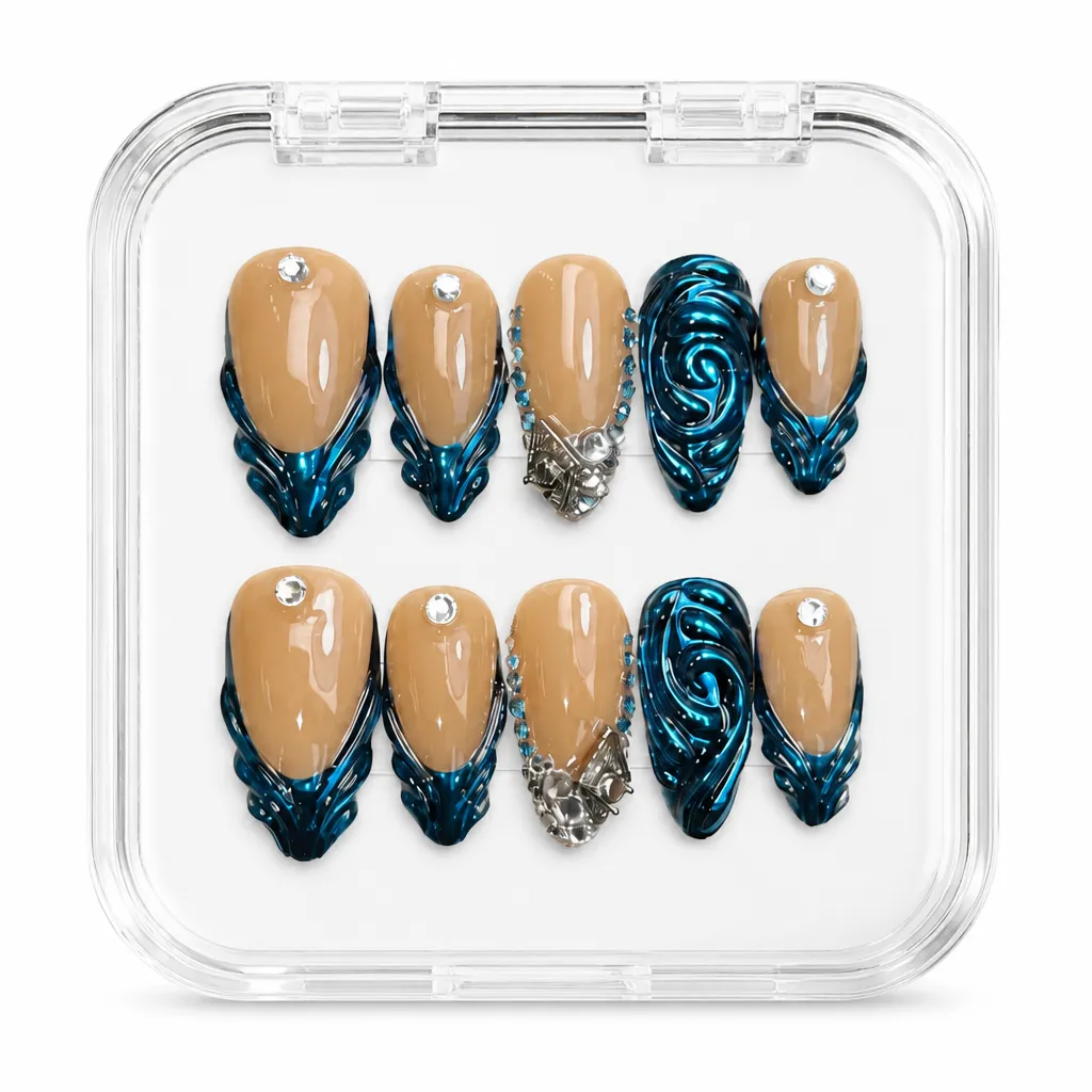 Metallic Blue Swirl – Xưởng gia công Nailbox Sỉ thủ công