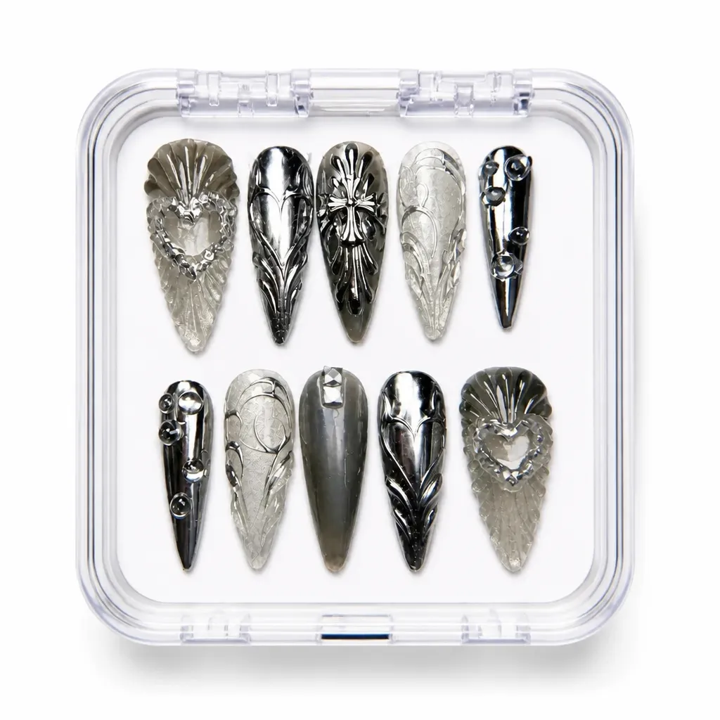 Metallic Feather Luxe – Xưởng gia công Nailbox Sỉ thủ công