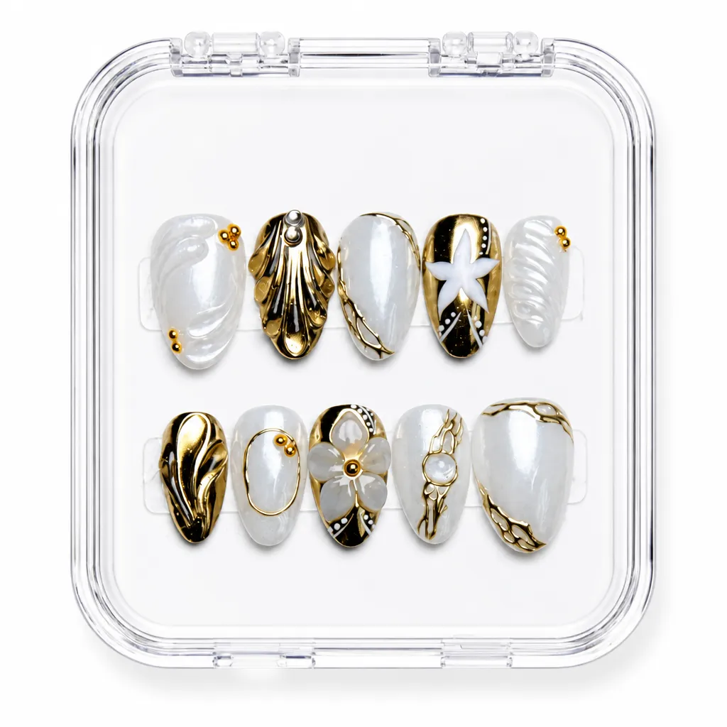 Metallic Pearl Elegance – Xưởng gia công Nailbox Sỉ thủ công