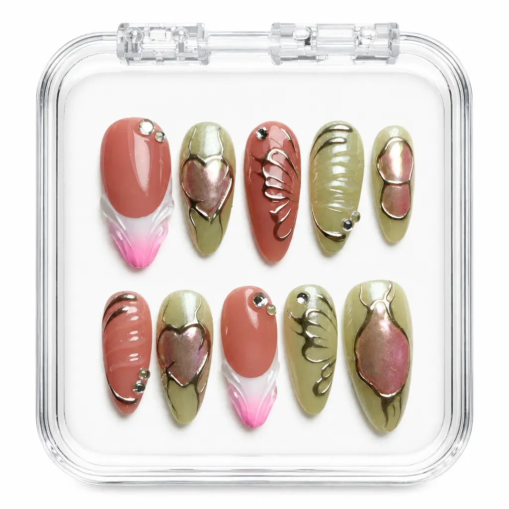 Metallic Rose Elegance – Xưởng gia công Nailbox Sỉ thủ công