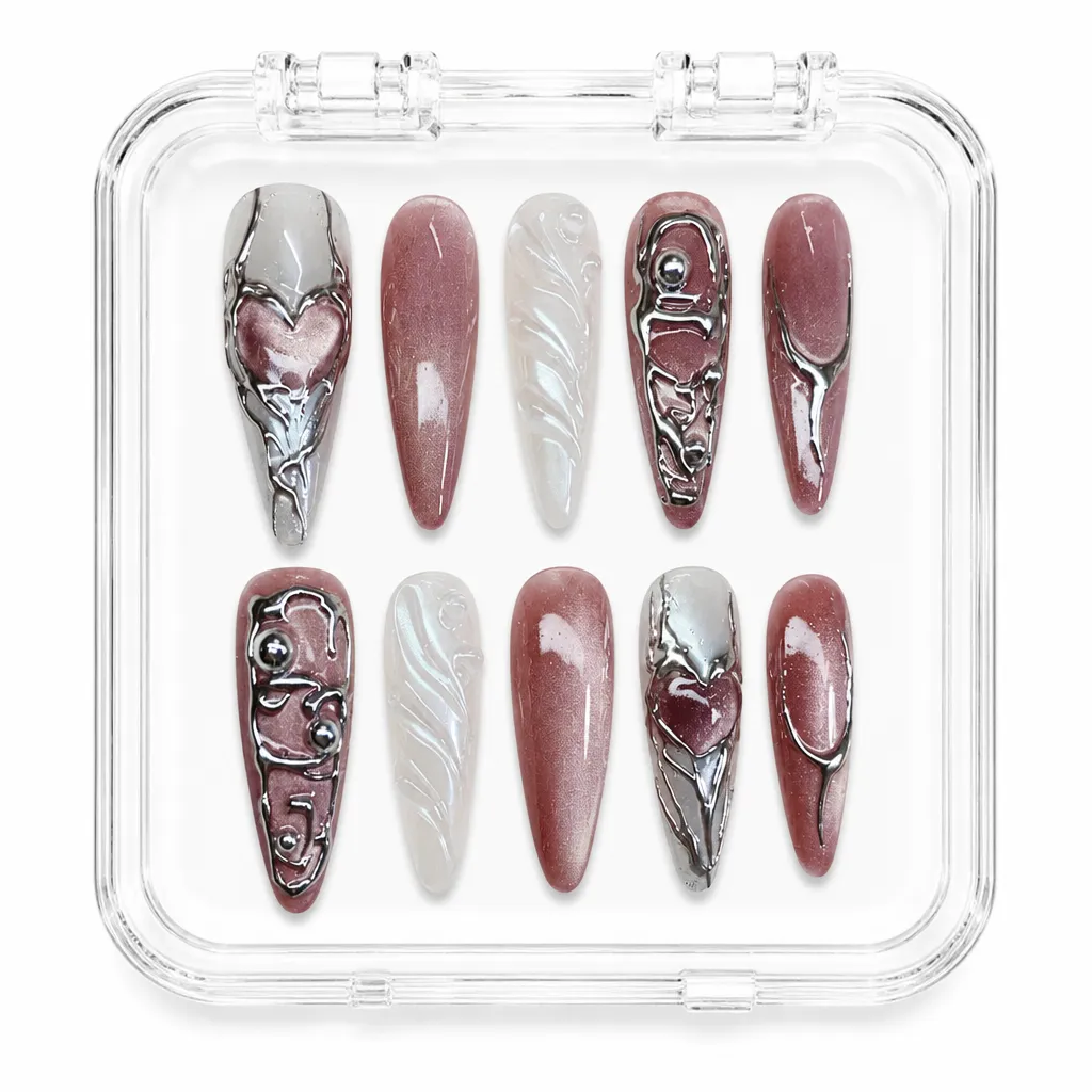 Metallic Rose Heart – Xưởng gia công Nailbox Sỉ thủ công