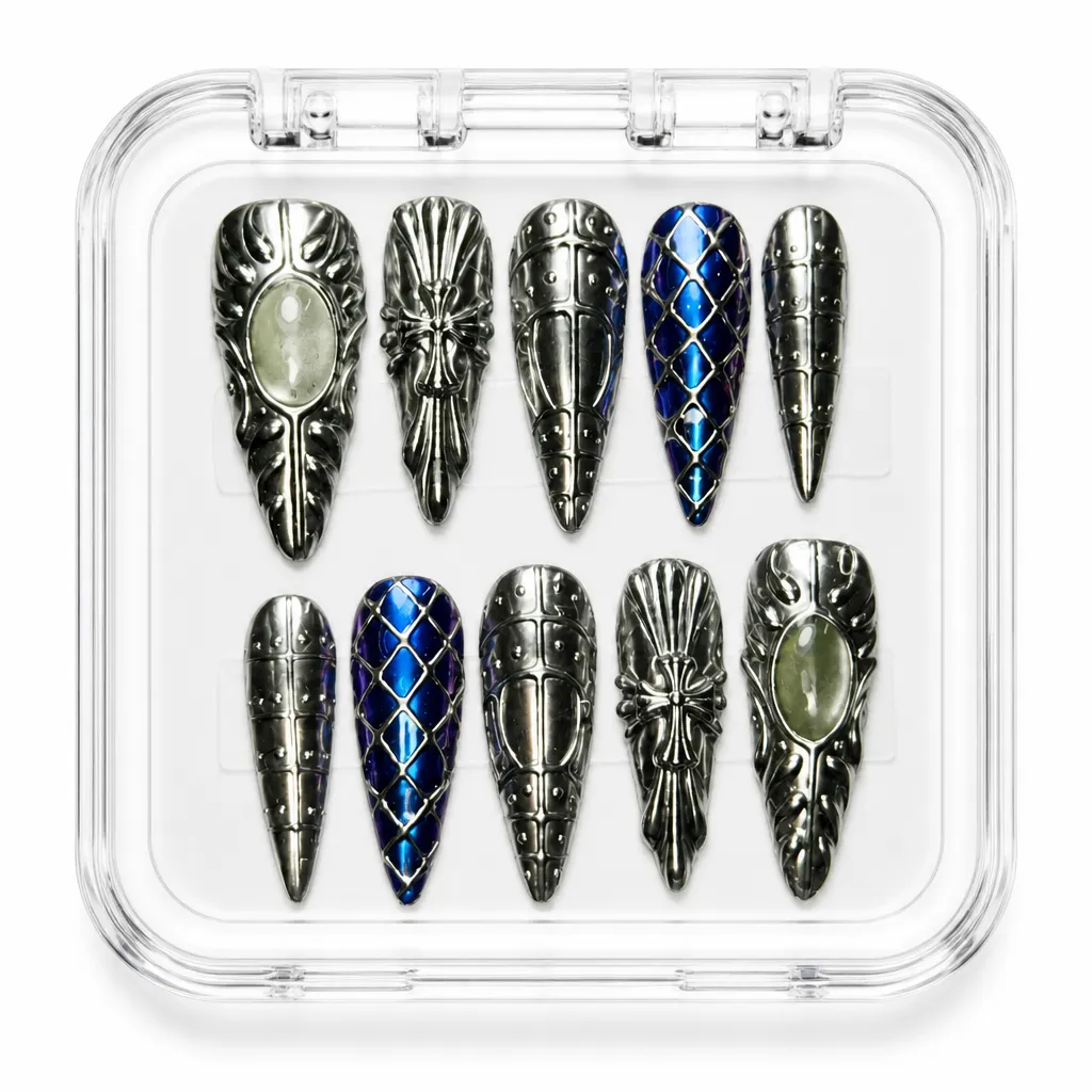 Midnight Argyle Stiletto – Xưởng gia công Nailbox Sỉ thủ công