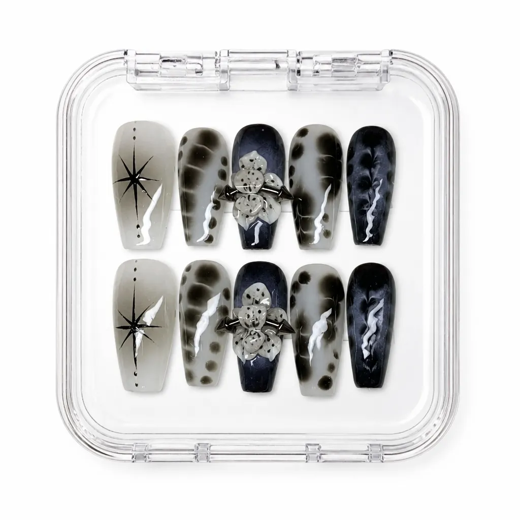 Midnight Aura Bloom – Xưởng gia công Nailbox Sỉ thủ công