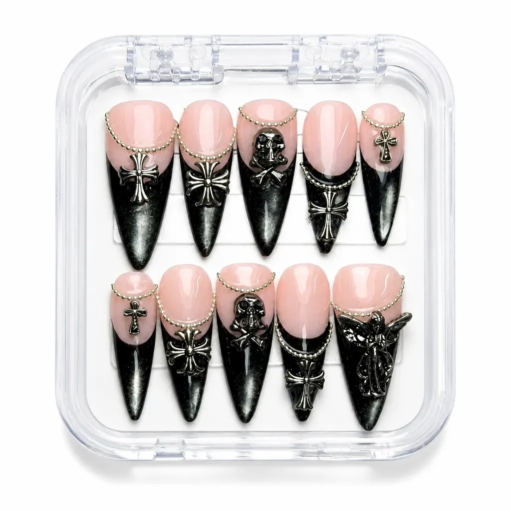 Midnight Elegance Stiletto – Mẫu Nailbox Sỉ Thiết Kế Thủ Công