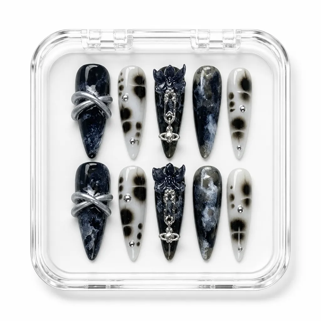 Midnight Nebula Blossom – Xưởng gia công Nailbox Sỉ thủ công