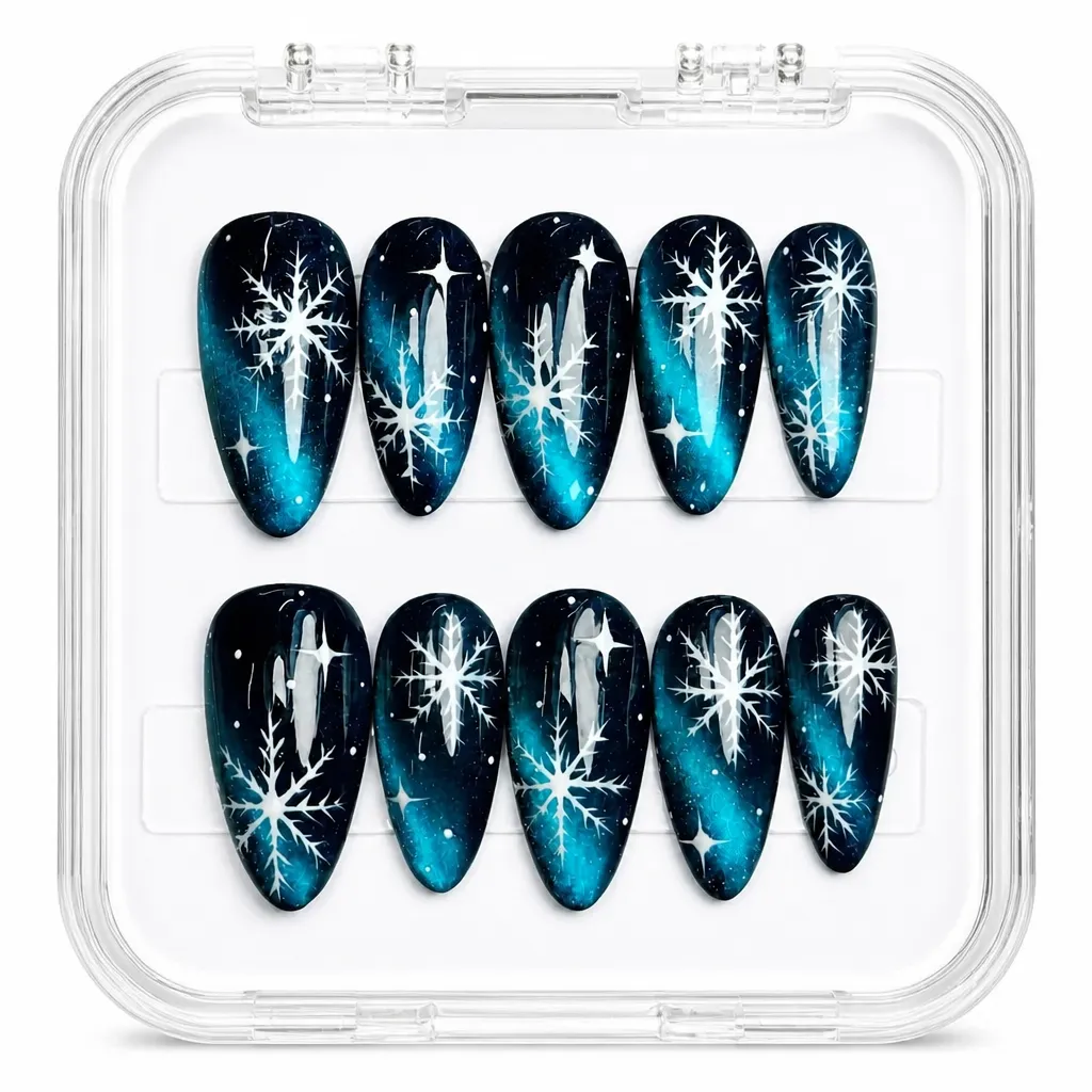 Midnight Winter Snowflakes – Xưởng gia công Nailbox Sỉ thủ công