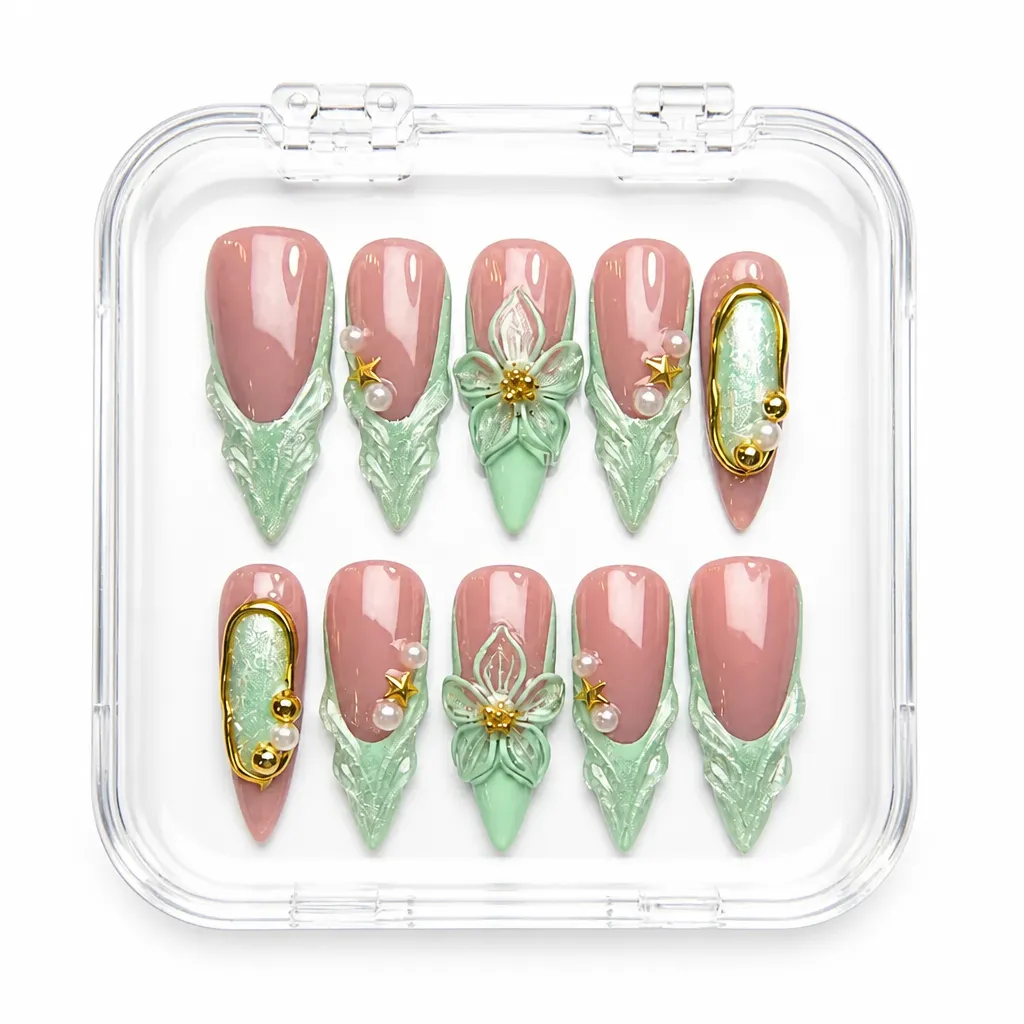 Mint Blossom Elegance – Xưởng gia công Nailbox Sỉ thủ công