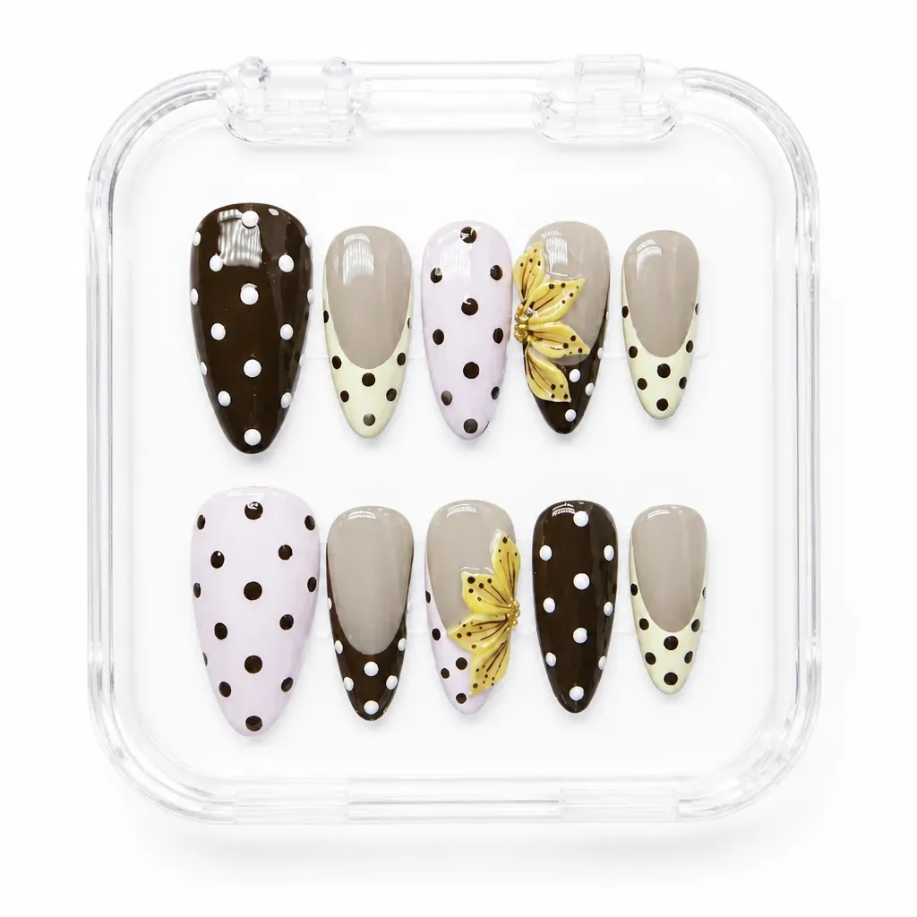 Mocha Polka Dot – Mẫu Nailbox Sỉ Thiết Kế Thủ Công