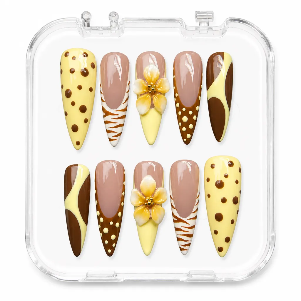 Mocha Swirl Blossom – Mẫu Nailbox Sỉ Thiết Kế Thủ Công