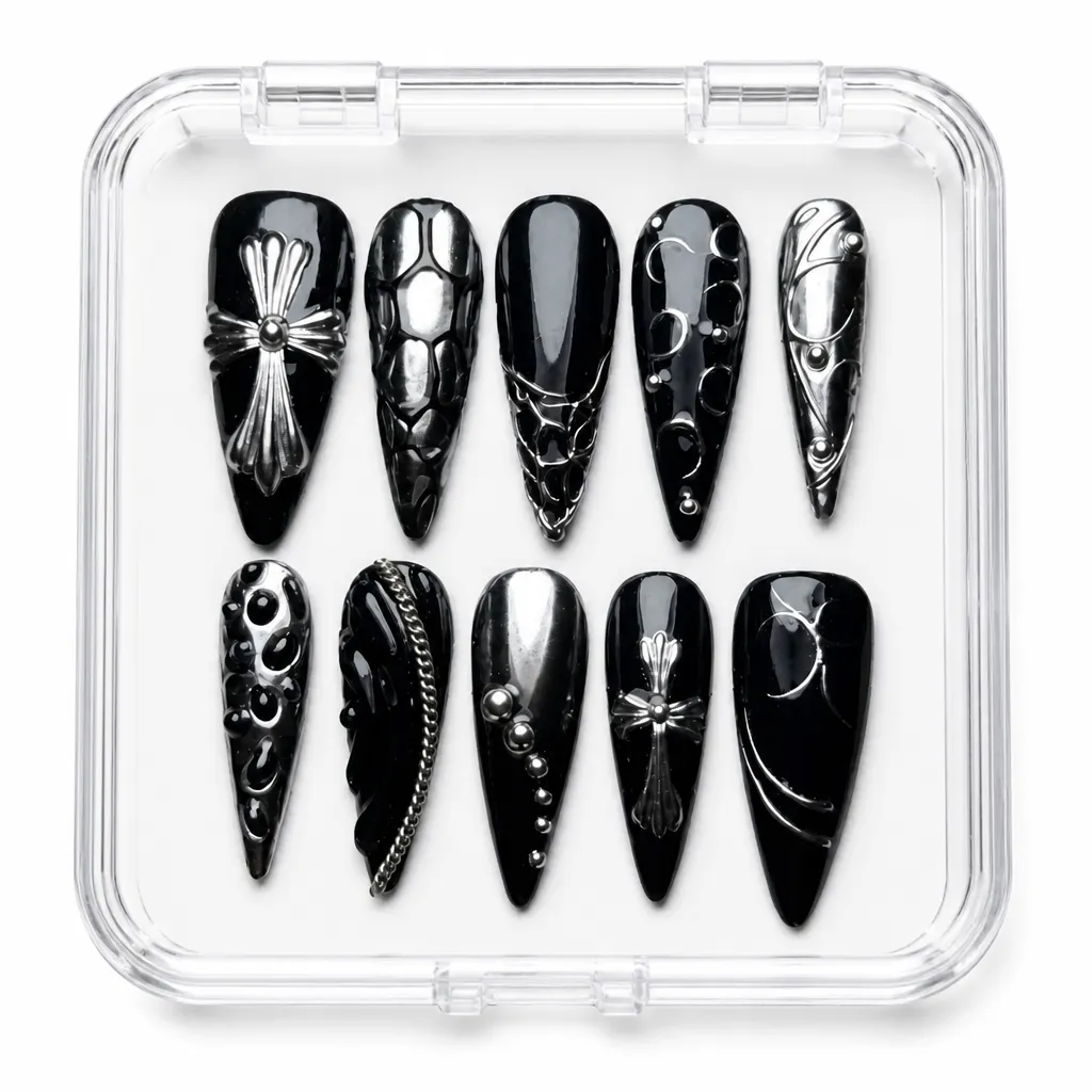 Monochrome Elegance – Xưởng gia công Nailbox Sỉ thủ công