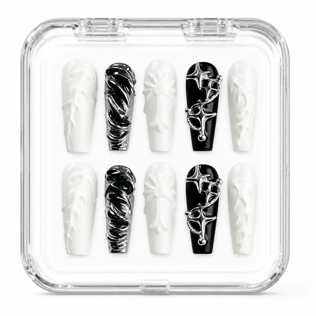 Monochrome Gothic Chrome – Xưởng gia công Nailbox Sỉ thủ công