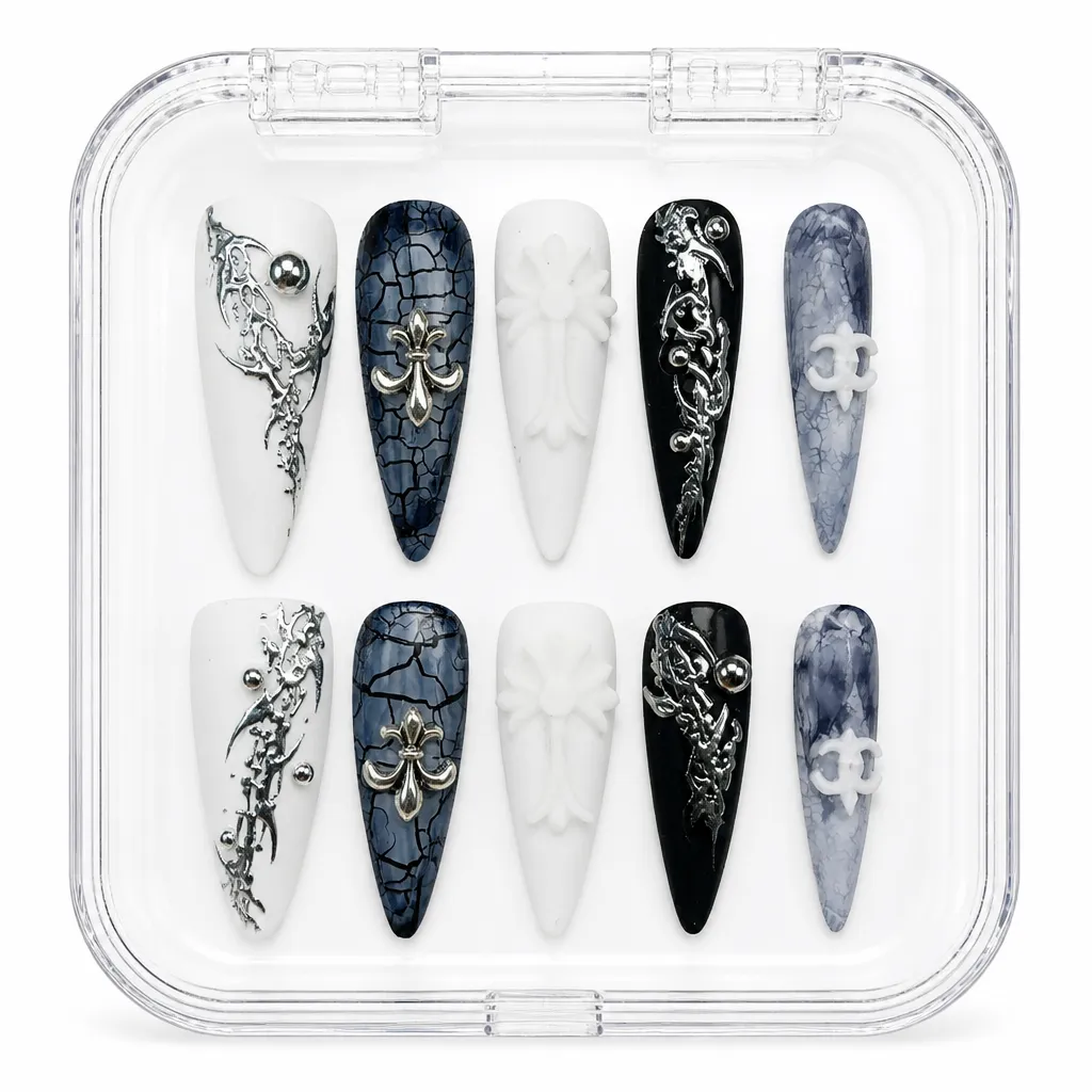 Monochrome Gothic Cross – Xưởng gia công Nailbox Sỉ thủ công