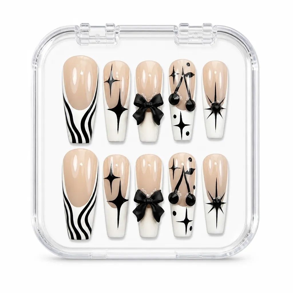 Monochrome Starlet Bow – Xưởng gia công Nailbox Sỉ thủ công