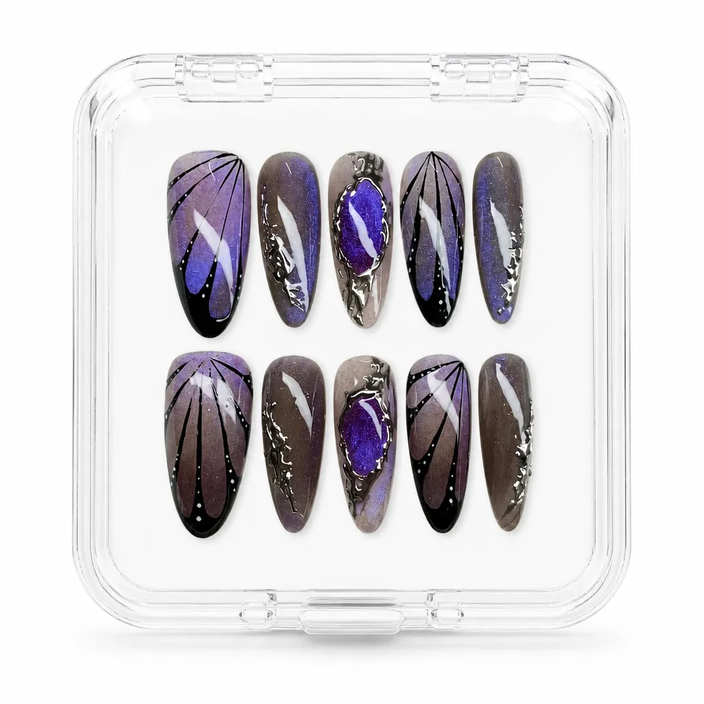 Mystic Butterfly Shimmer – Mẫu Nailbox Sỉ Thiết Kế Thủ Công