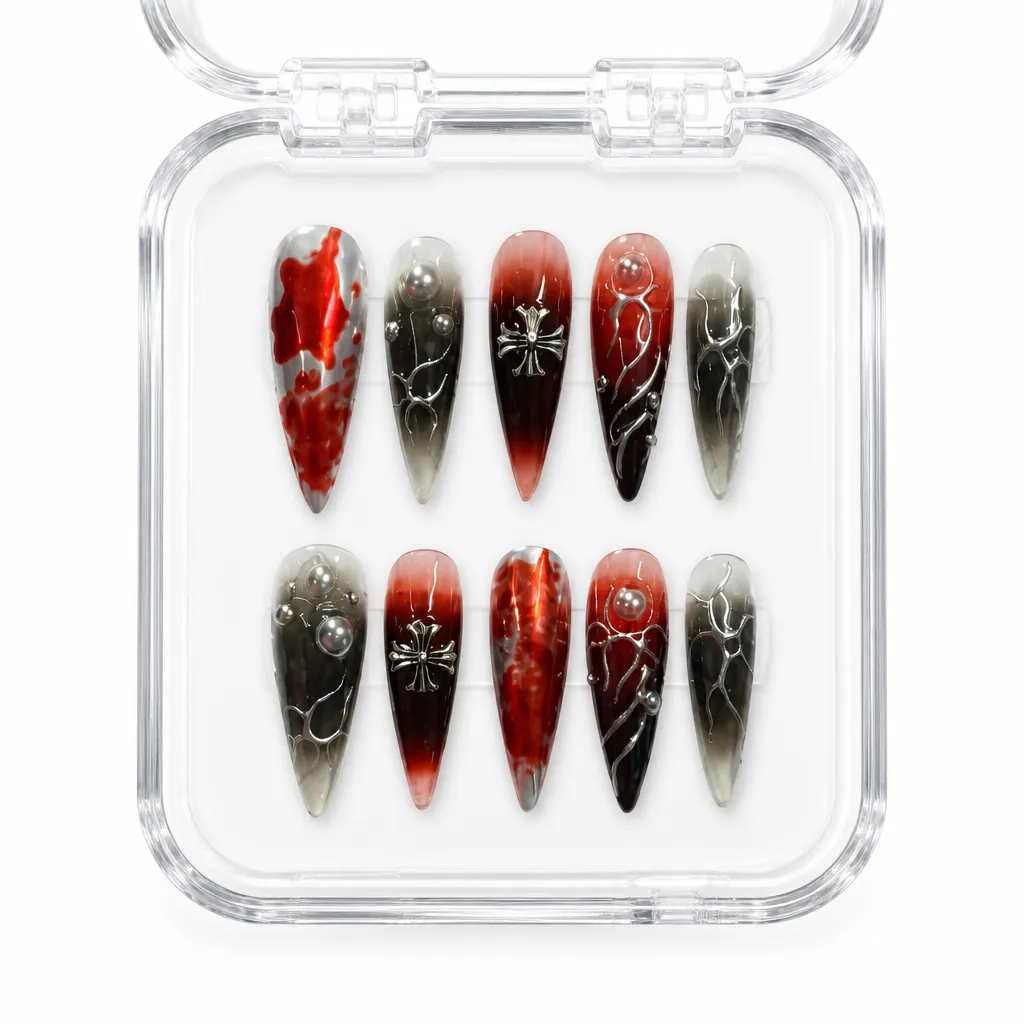 Mystique Crimson Elegance – Xưởng gia công Nailbox Sỉ thủ công