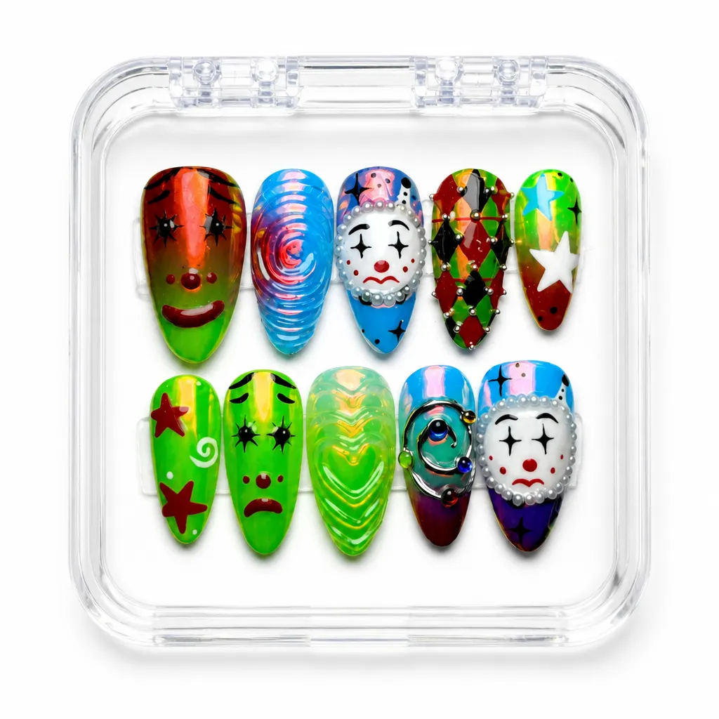 Neon Circus Clowns – Xưởng gia công Nailbox Sỉ thủ công