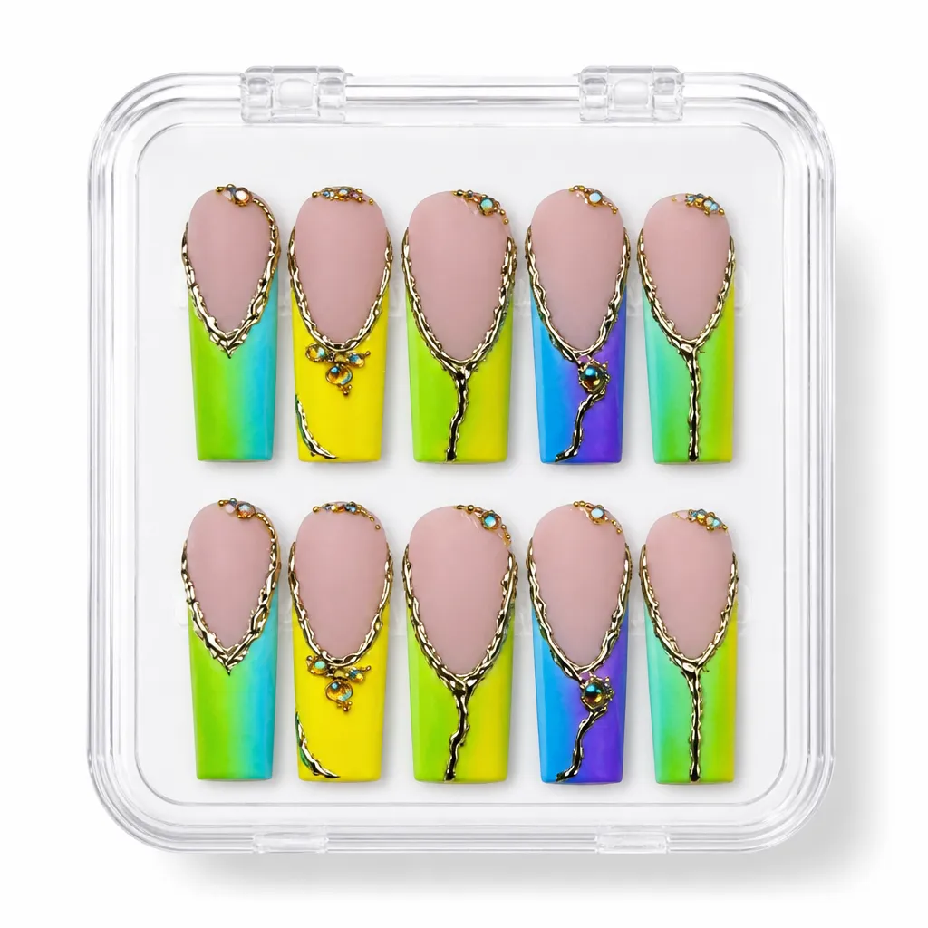 Neon Gradient Coffin – Xưởng gia công Nailbox Sỉ thủ công