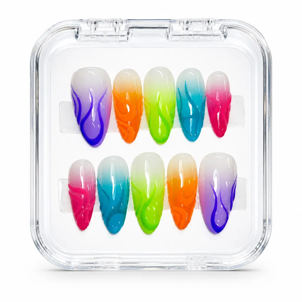 Neon Rainbow Almond – Xưởng gia công Nailbox Sỉ thủ công