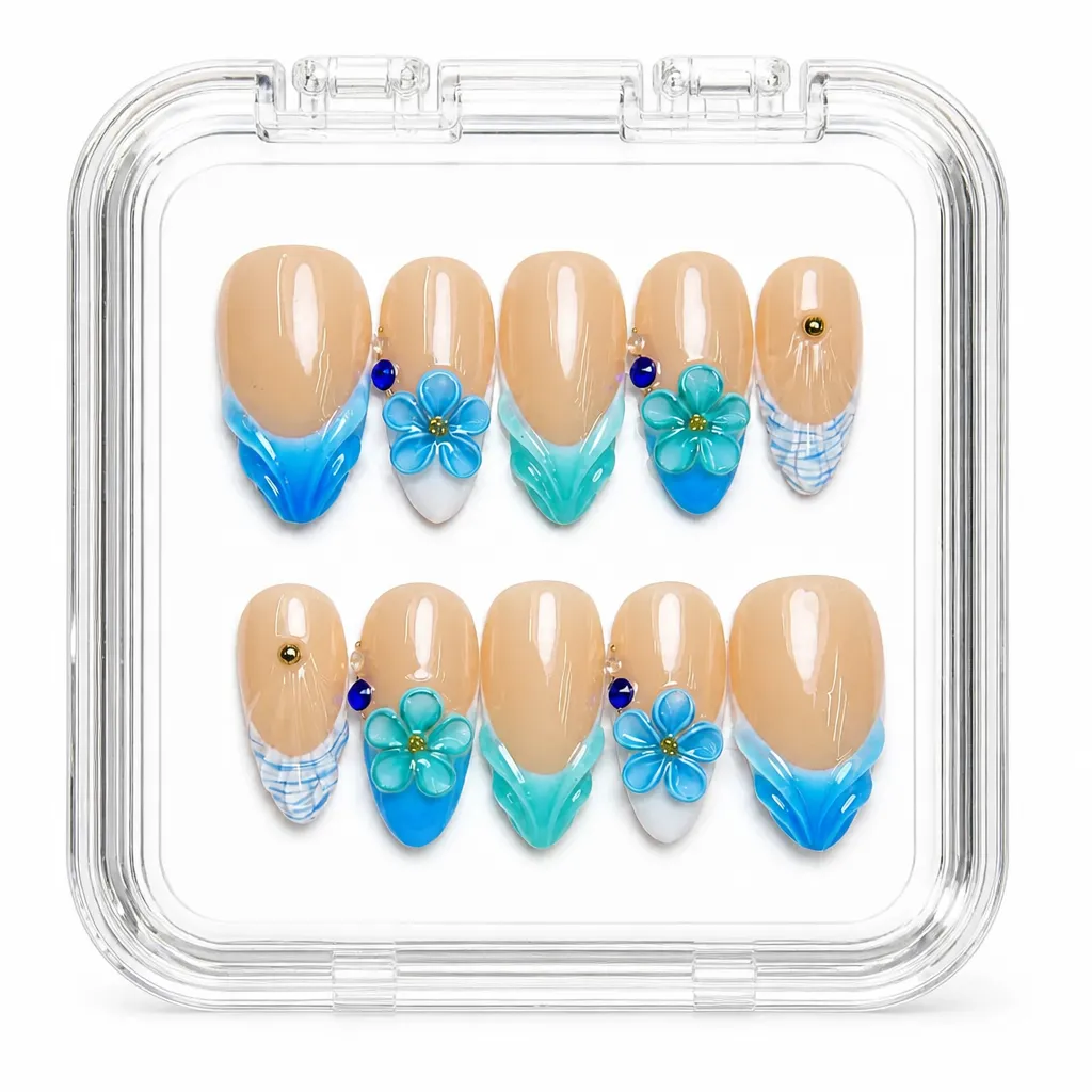 Nude Azure Blossom – Xưởng gia công Nailbox Sỉ thủ công