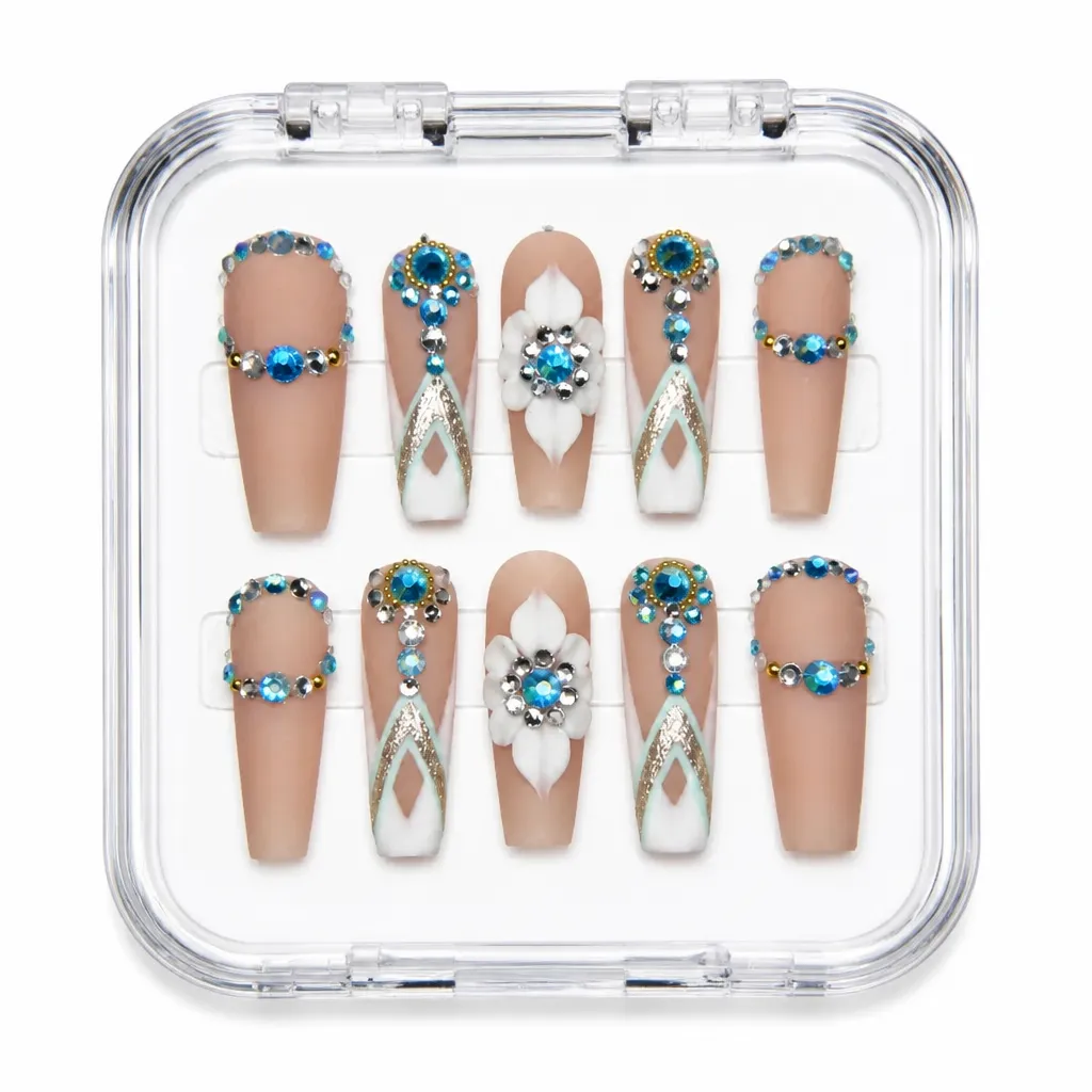 Nude Azure Elegance – Mẫu Nailbox Sỉ Thiết Kế Thủ Công