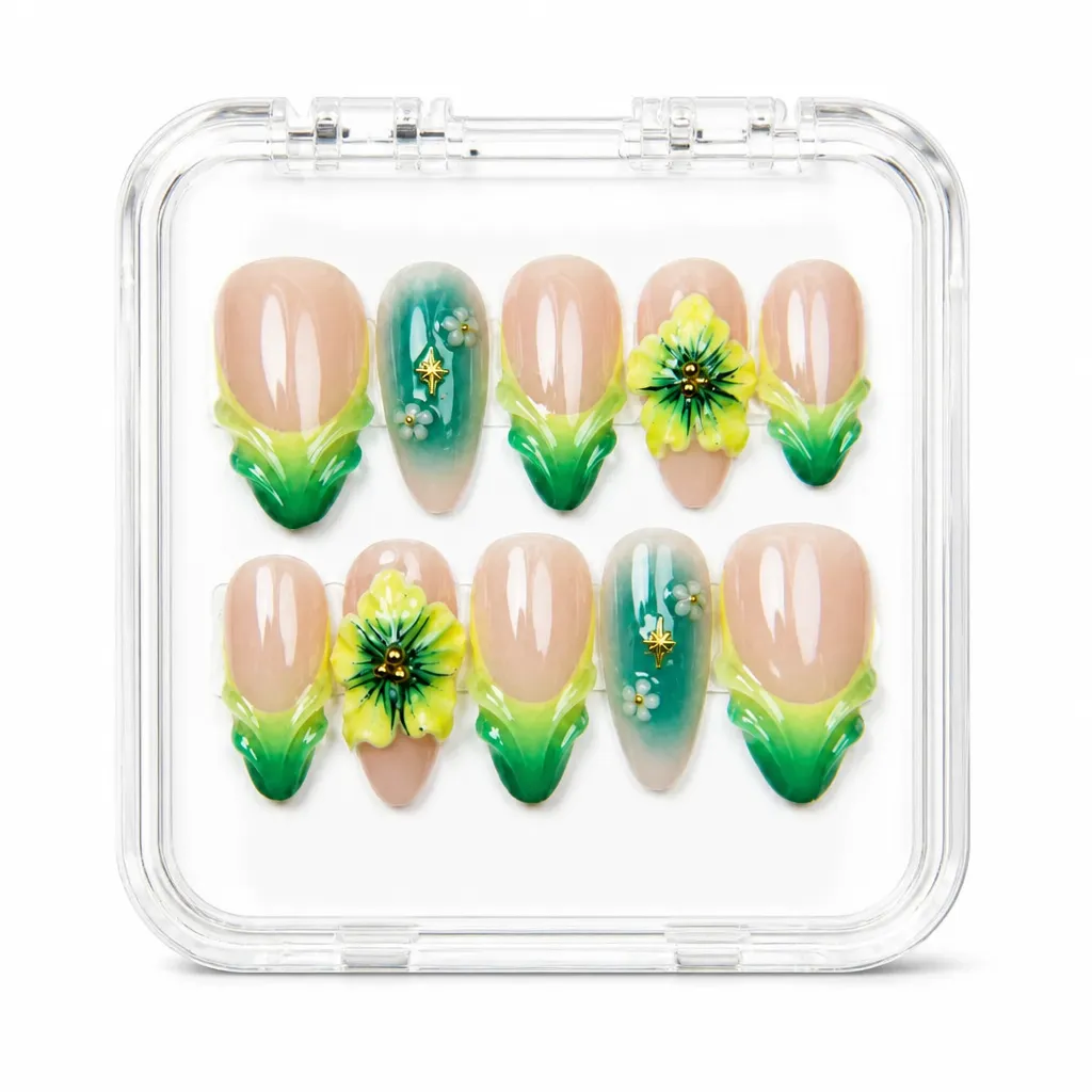 Nude Botanical Bliss – Mẫu Nailbox Sỉ Thiết Kế Thủ Công