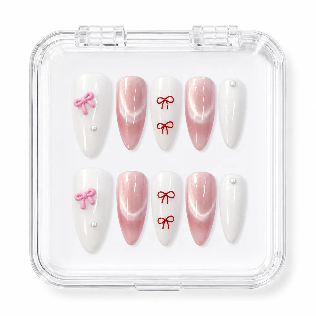 Nude Bow Elegance – Xưởng gia công Nailbox Sỉ thủ công