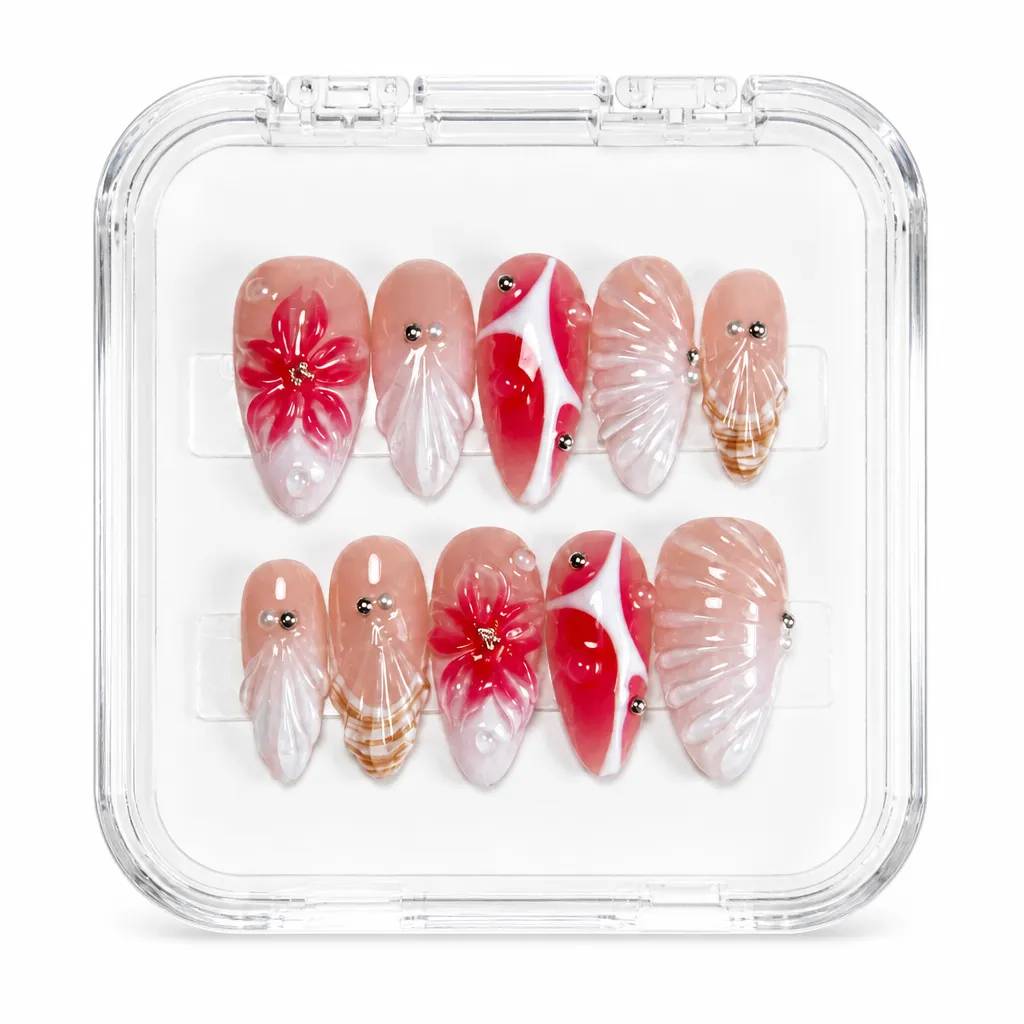 Nude Crimson Bloom – Xưởng gia công Nailbox Sỉ thủ công