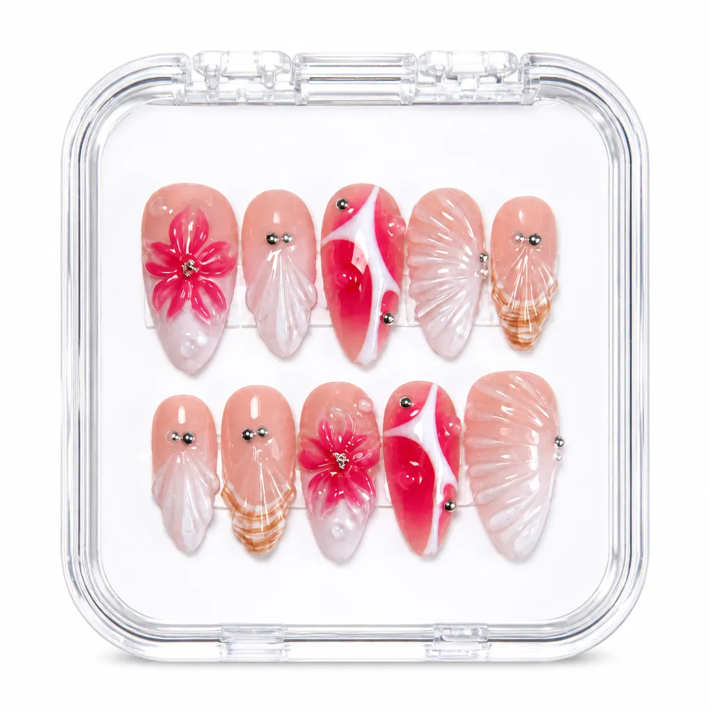 Nude Crimson Blossom – Xưởng gia công Nailbox Sỉ thủ công