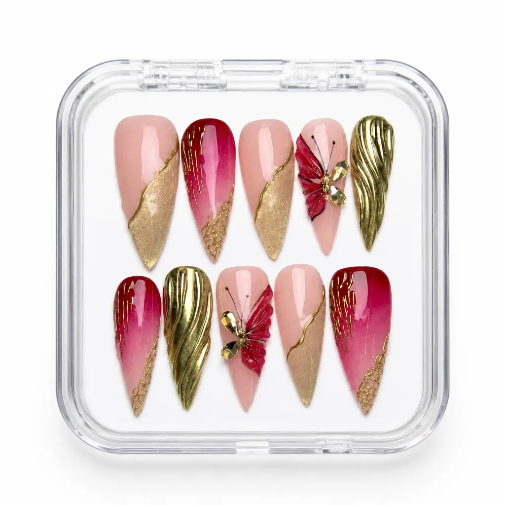 Nude Crimson Elegance – Xưởng gia công Nailbox Sỉ thủ công