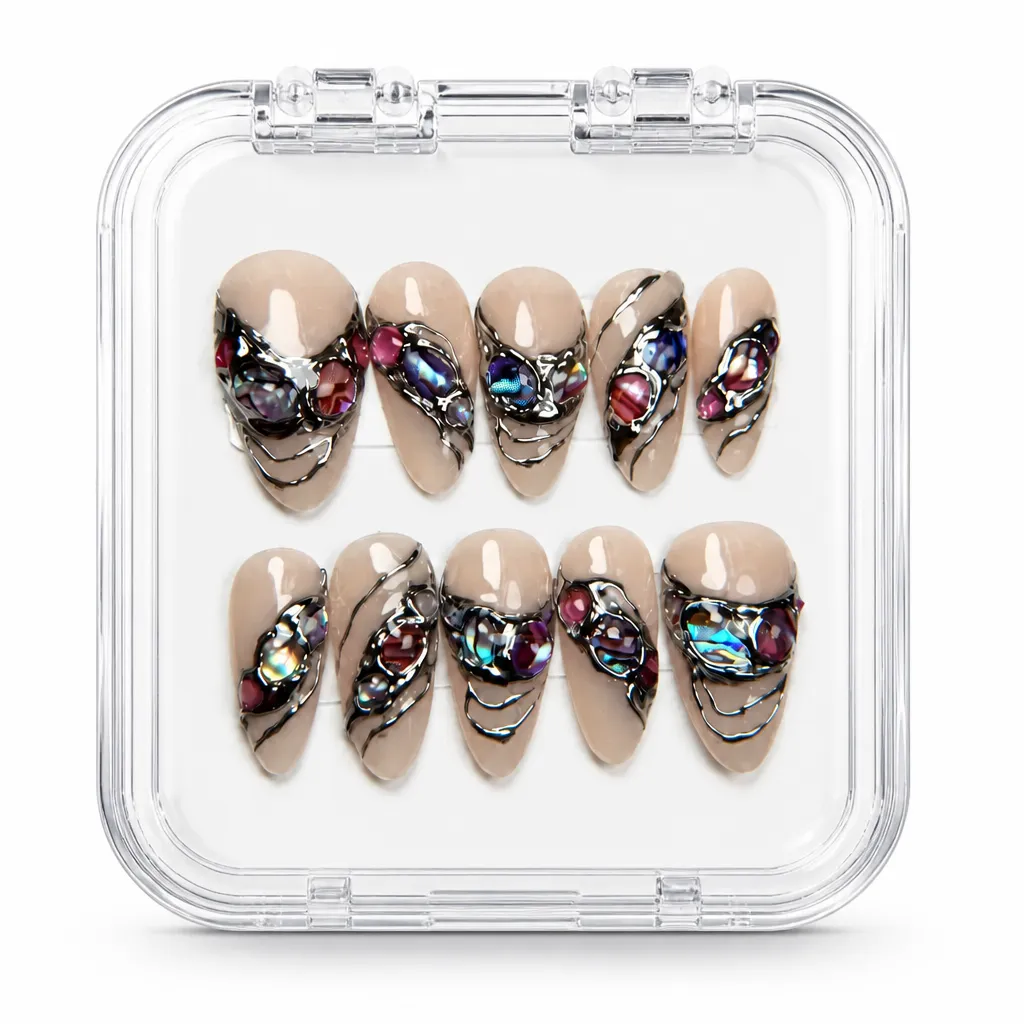 Nude Crystalline Elegance – Mẫu Nailbox Sỉ Thiết Kế Thủ Công