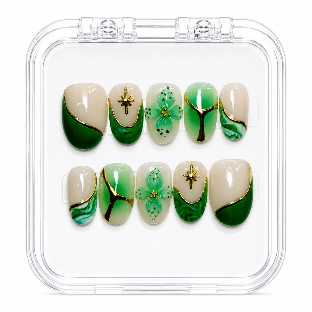 Nude Emerald Luxe – Xưởng gia công Nailbox Sỉ thủ công
