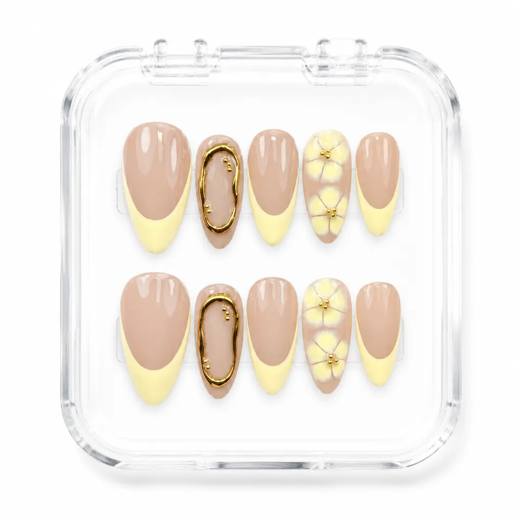 Nude Golden Elegance – Xưởng gia công Nailbox Sỉ thủ công