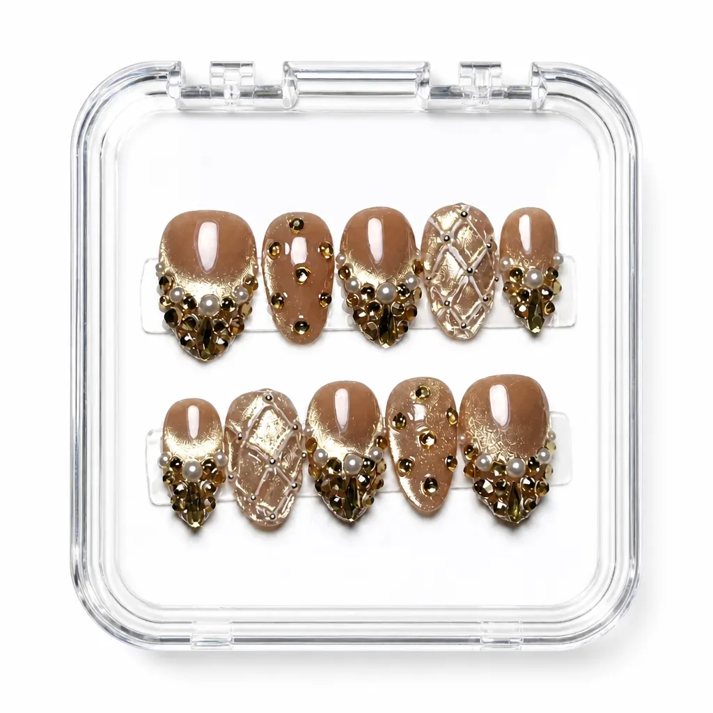 Nude Luxe Studs – Mẫu Nailbox Sỉ Thiết Kế Thủ Công