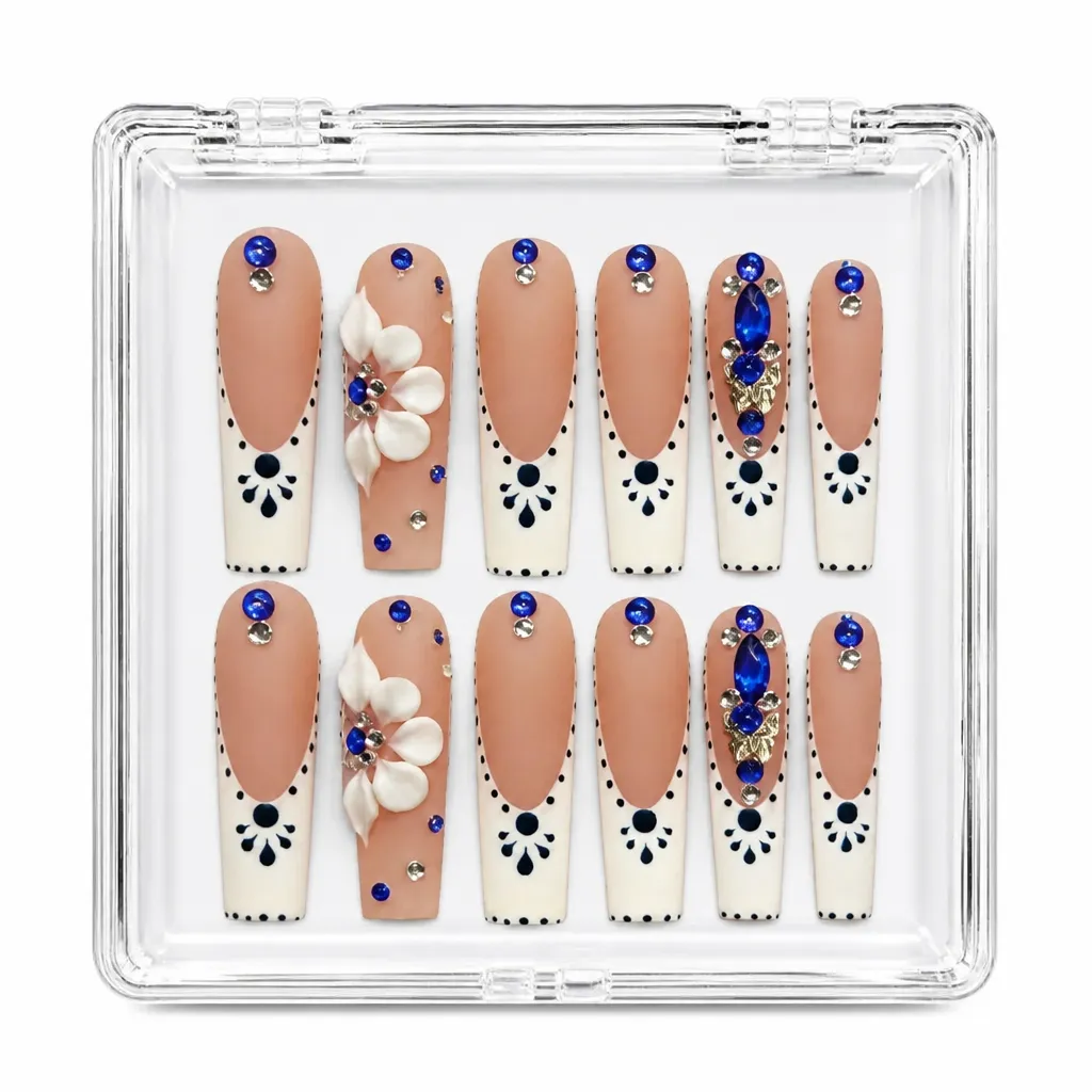 Nude Sapphire Elegance – Xưởng gia công Nailbox Sỉ thủ công