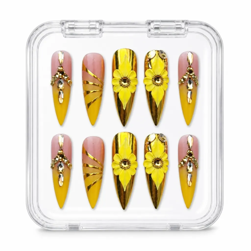 Nude Sunflower Stiletto – Xưởng gia công Nailbox Sỉ thủ công