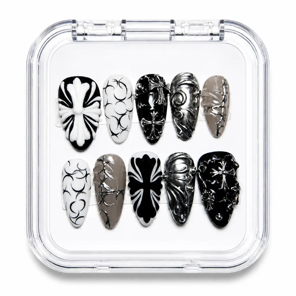 Obsidian Elegance Almond – Xưởng gia công Nailbox Sỉ thủ công