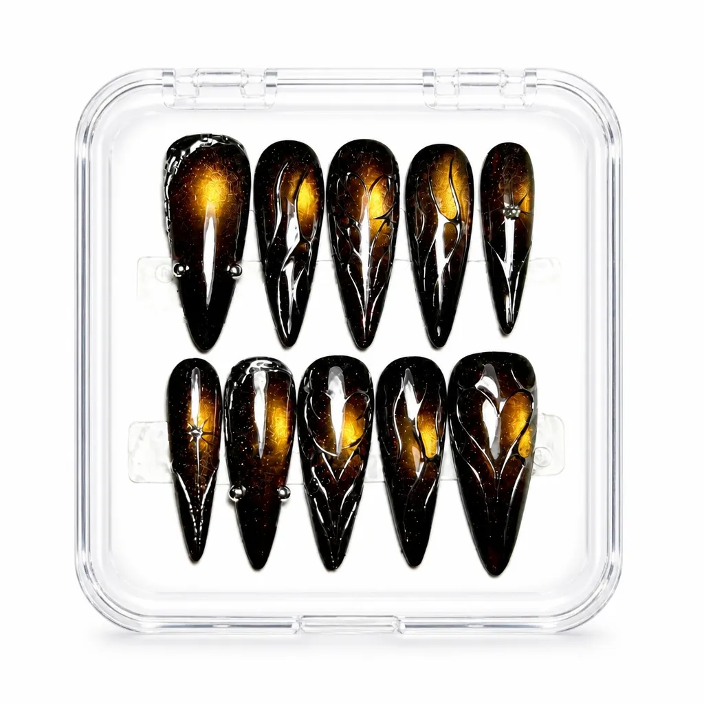 Obsidian Radiance Stiletto – Xưởng gia công Nailbox Sỉ thủ công