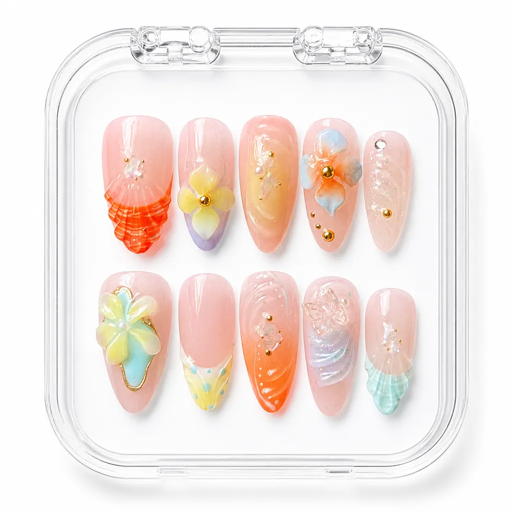 Oceanic Pastel Shells – Mẫu Nailbox Sỉ Thiết Kế Thủ Công