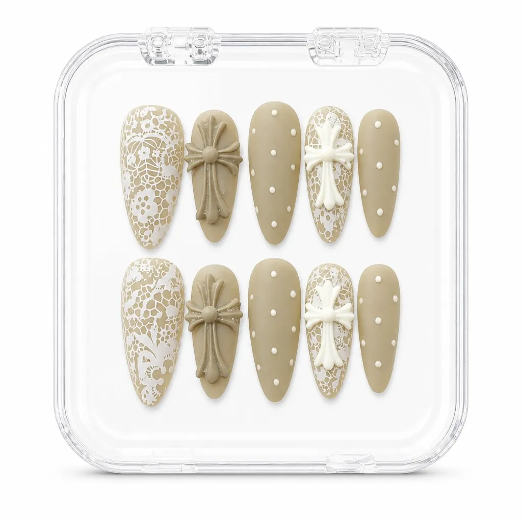 Olive Lace Elegance – Xưởng gia công Nailbox Sỉ thủ công