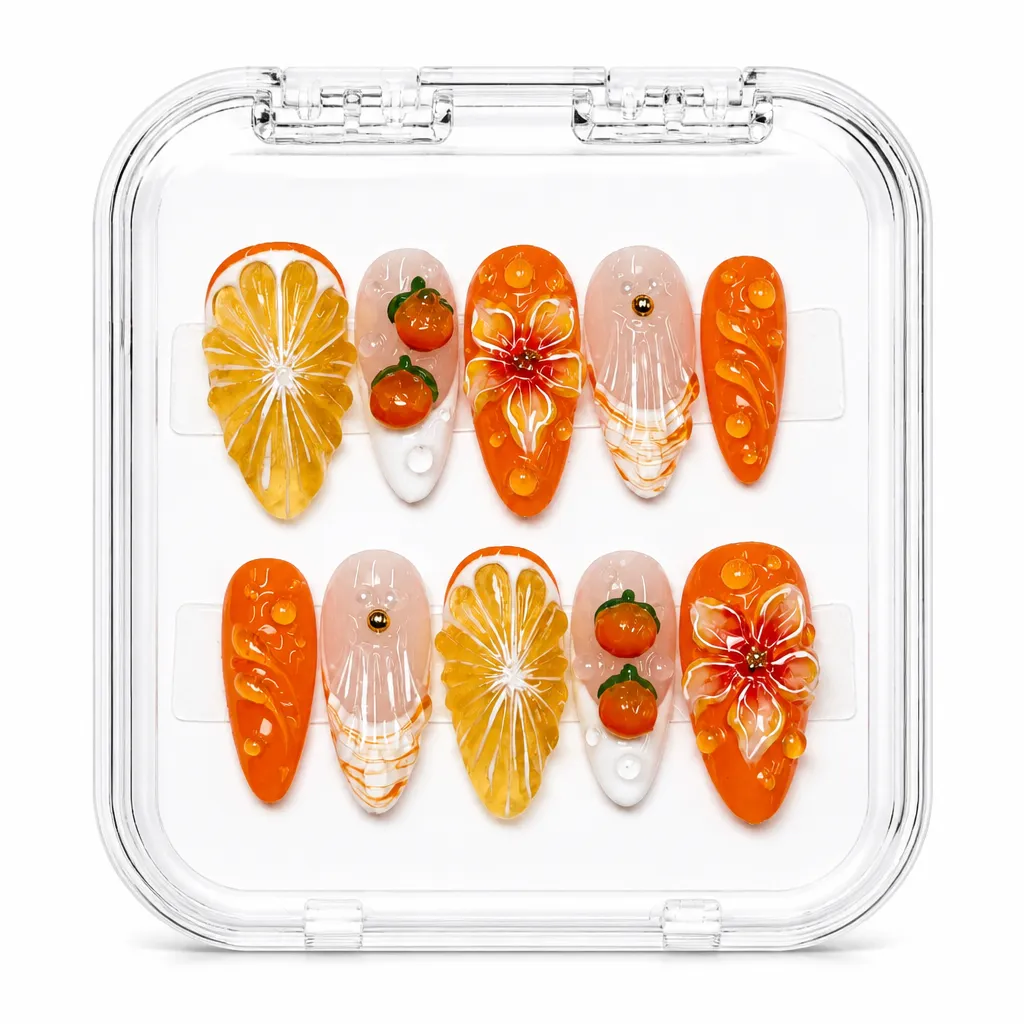 Orange Citrus Luxe – Xưởng gia công Nailbox Sỉ thủ công